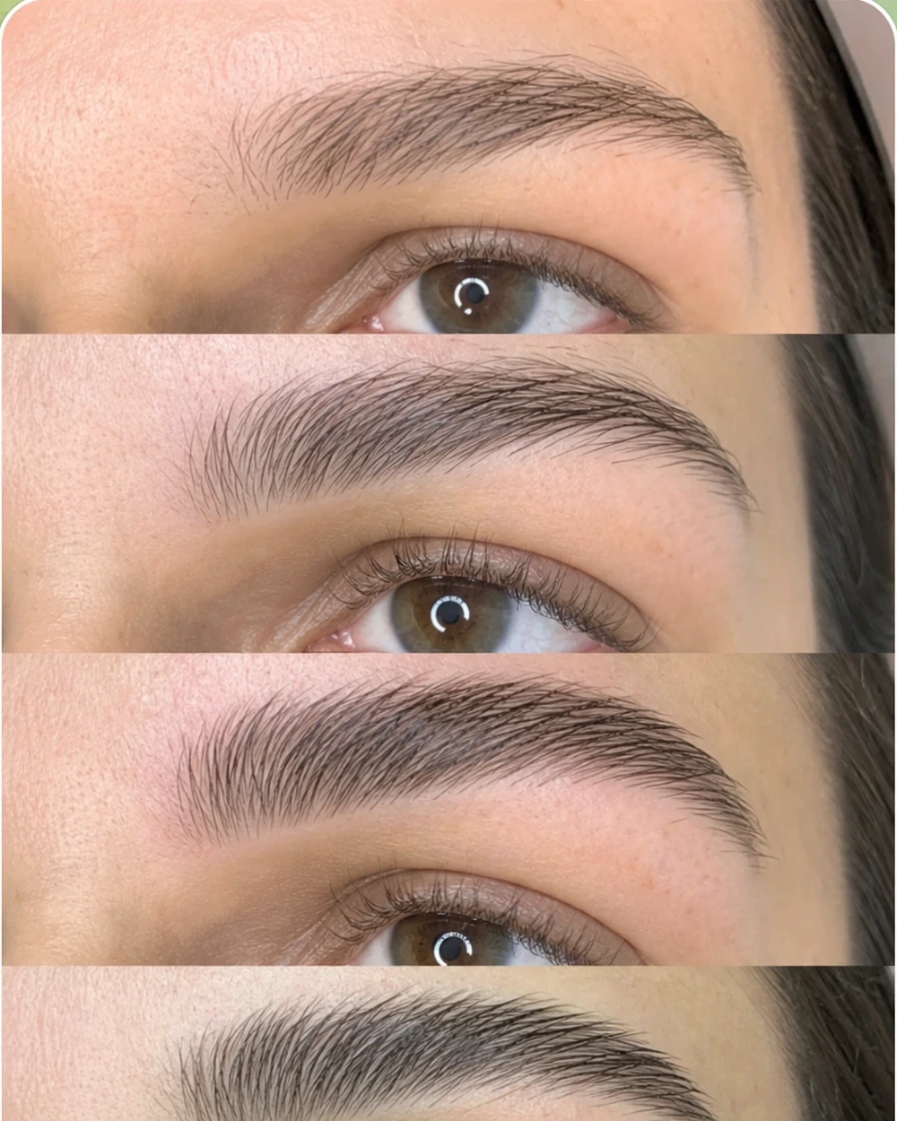Avant après sourcils en plusieurs étapes de suivi visuel.